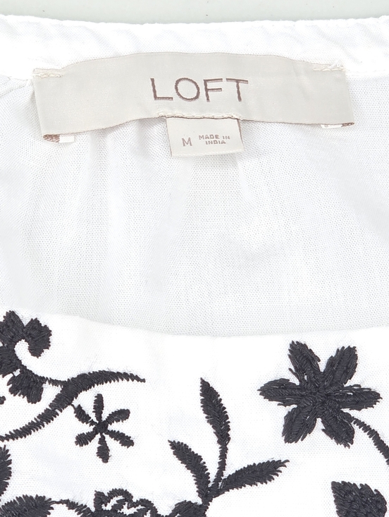 LOFT Embroidered Flutter Sleeve Square Neck Summer Top White & Black Size M - Picture 8 of 11